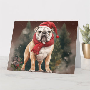 Carte Bulldog à Noël de neige