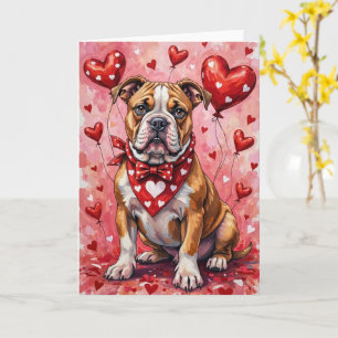 Carte Bulldog américain Valentine Chien assis avec des c