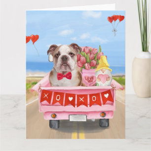 Carte Bulldog anglais Saint-Valentin Coeurs de camion
