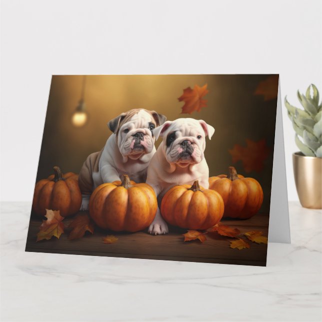 Carte Bulldog chiot Automne Delight Pumpkin  (Petite plante)