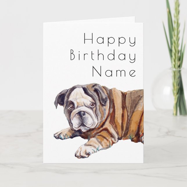 Carte Bulldog Chiot Déco Anniversaire (Devant)