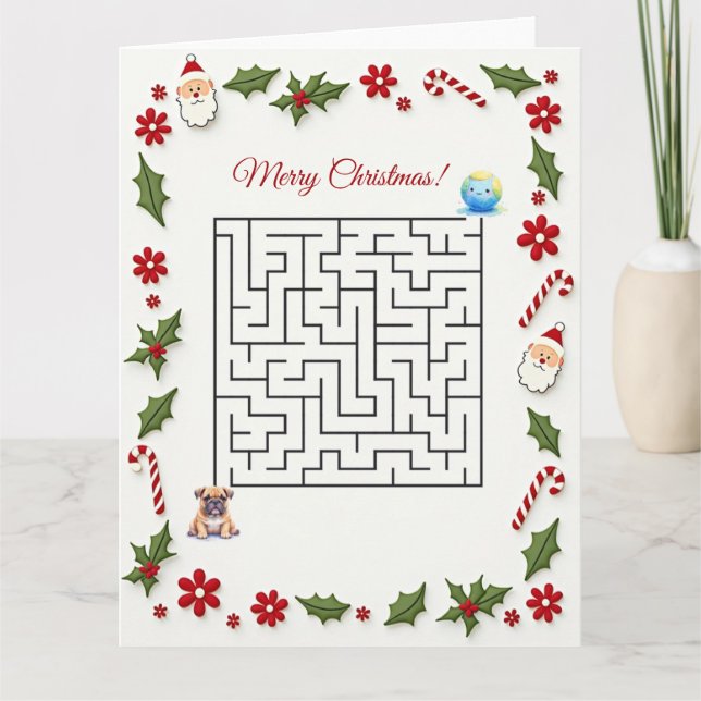 Carte Bulldog Christmas Maze Puzzle Holiday (Devant)