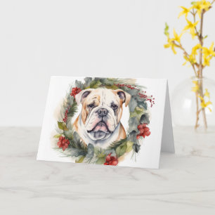 Carte Bulldog Christmas Wreath Festive Pup