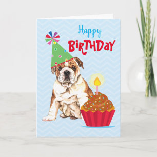 Carte Bulldog Cupcake Anniversaire