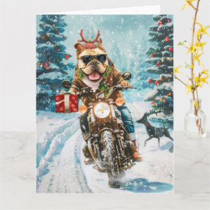 Carte Bulldog équitation moto Noël