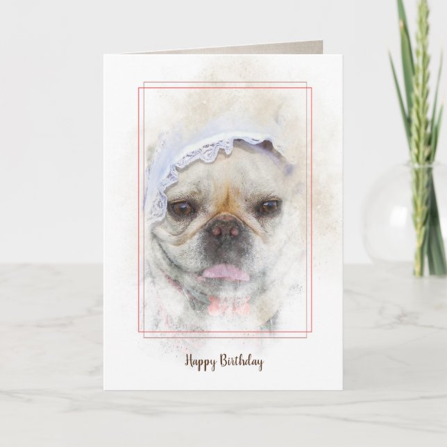 Carte Bulldog français avec anniversaire de casquette de (Devant)