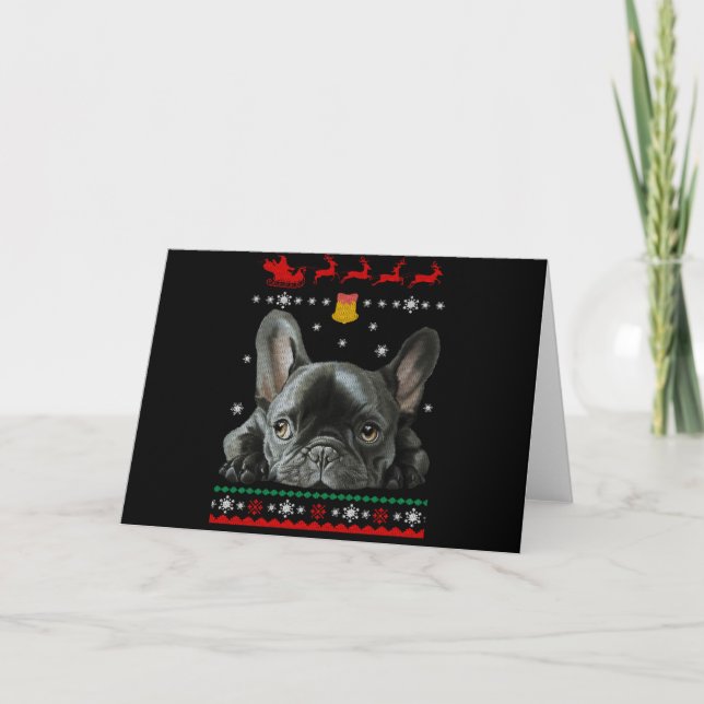 Carte Bulldog français| Joyeux Noël en français (Devant)