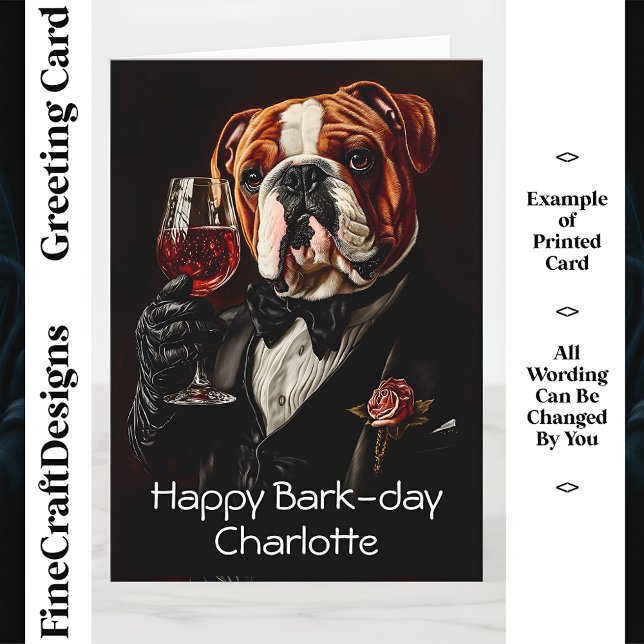 Carte Bulldog, Nœud Papillon & Vin CR8 Nom Personnalisé  (Créateur téléchargé)