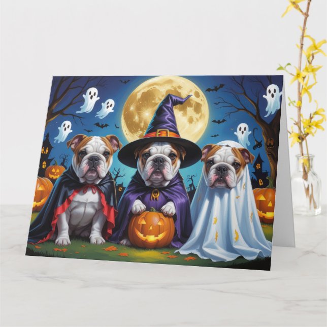 Carte Bulldogs Citrouille Halloween drôle (Fleur jaune)