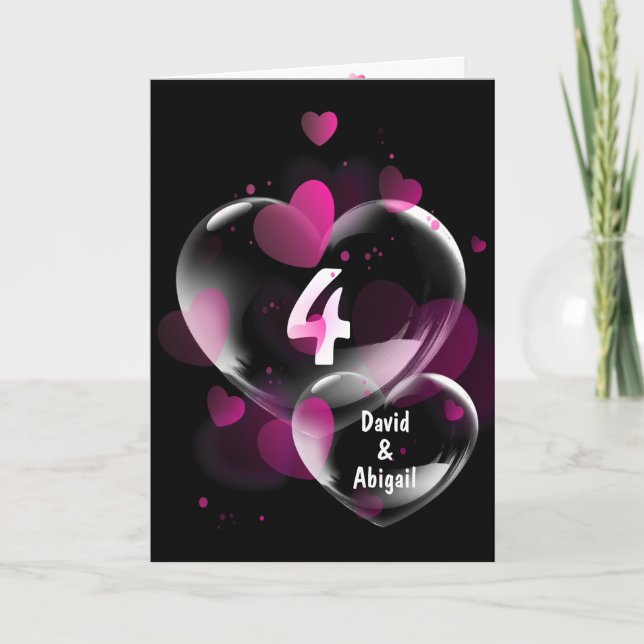 Carte Bulles cardiaques du 4e anniversaire en noir (Devant)