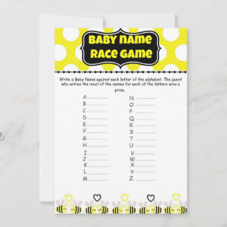 Carte Bumble Bee Baby Name Race - Baby shower Game