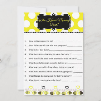 Carte Bumble Bee Baby shower Jeu Qui Connaît Maman Meill