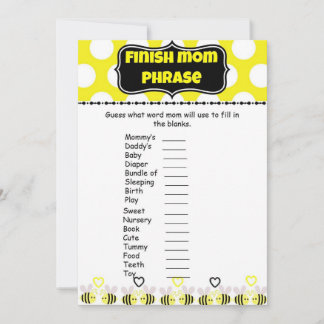 Carte Bumble Bee Finish Mommy's Phrases Baby shower jeu