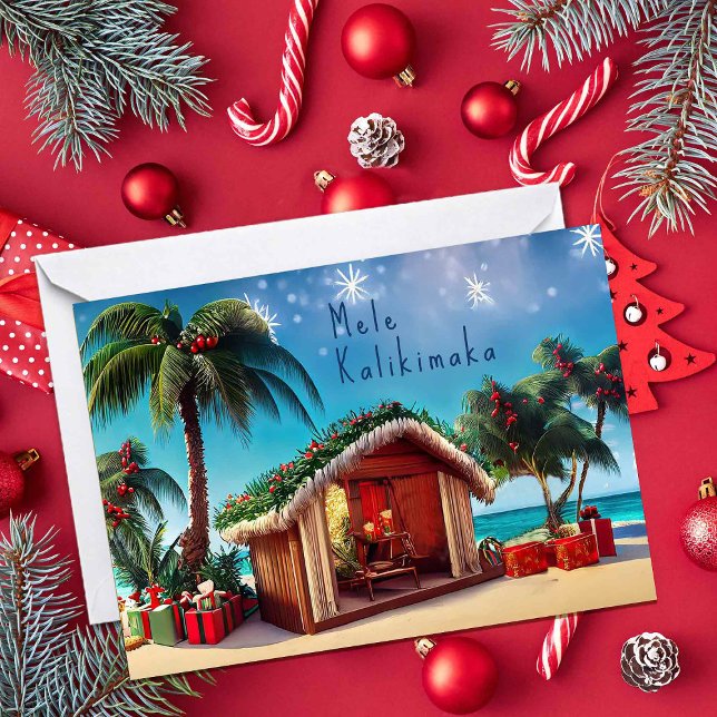 Carte Bungalow de Noël hawaïen sur la plage (Créateur téléchargé)