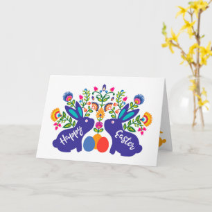 Carte Bunnies 🐰 bleus avec Folklore Touch Texte personn