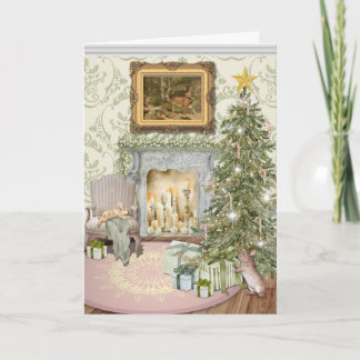 Carte Bunnies Celebrating Christmas Folded Greeting Card