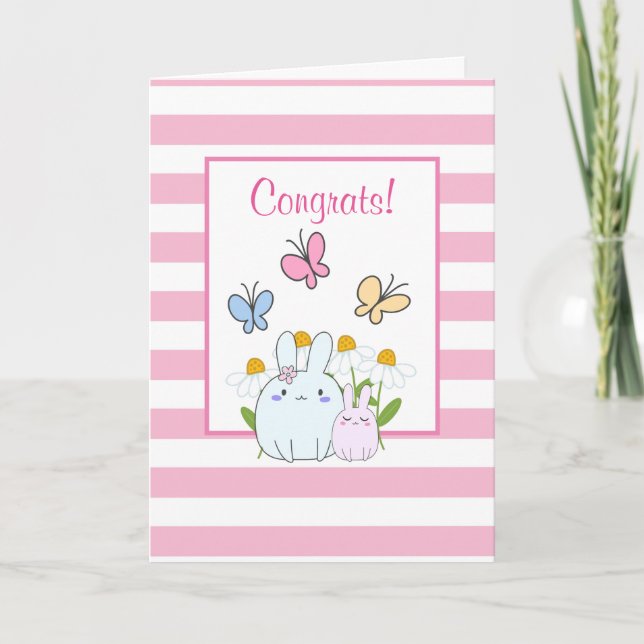 Carte Bunnies, papillons et marguerites (Devant)
