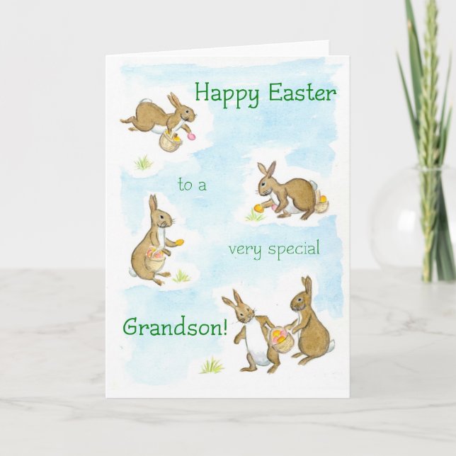 Carte Bunnies Pâques pour un petit-fils (Devant)