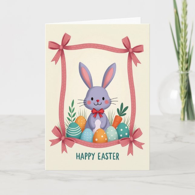 Carte Bunny And Decorated Eggs Card (Devant)