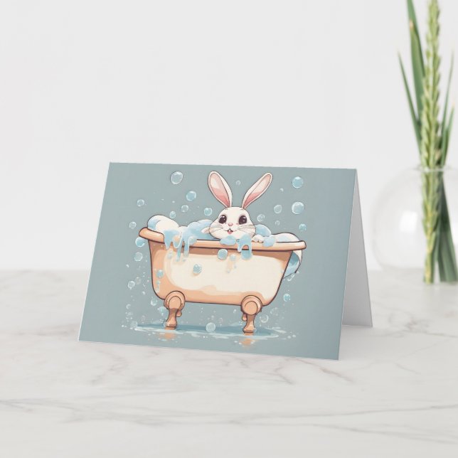 Carte Bunny Anniversaire Dans Bain À Bulle (Devant)