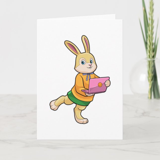 Carte Bunny comme secrétaire avec ordinateur portable (Devant)