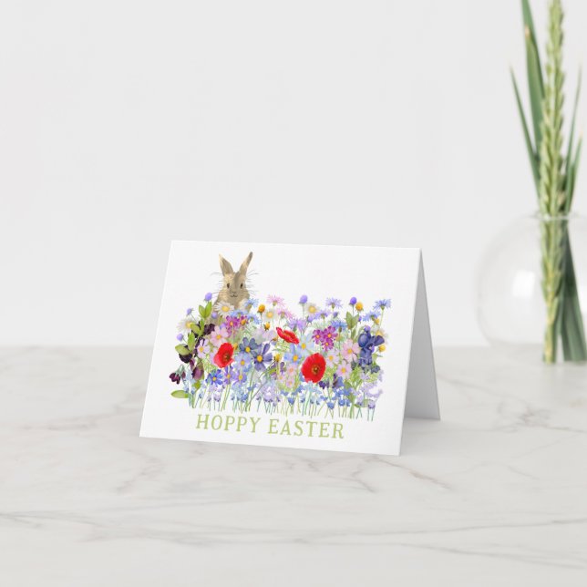 Carte Bunny de Pâques et Boho Fleur sauvage (Devant)