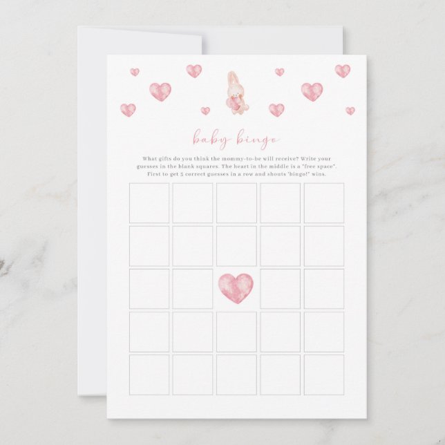 Carte Bunny Heart Valentine Baby shower Bingo Jeu (Devant)
