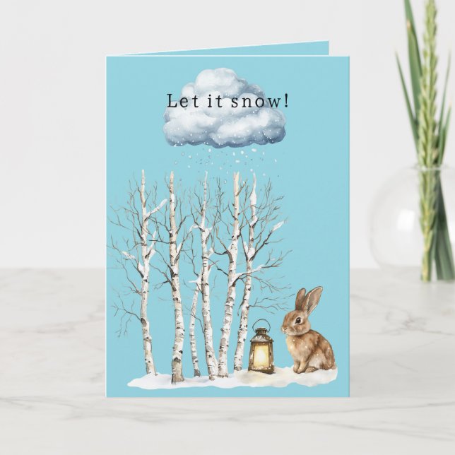Carte Bunny Lantern Snowflakes Christmas Let it Snow  (Devant)