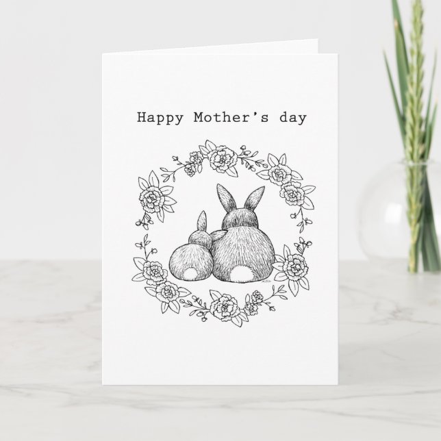 Carte Bunny lapins mignon et drôle la journée de la mère (Devant)
