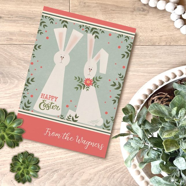 Carte Bunny moderne Pastel Floral Joyeux Pâques Personna (Créateur téléchargé)