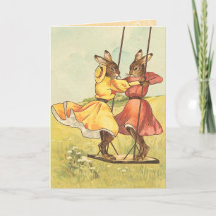 Carte Bunny Pâques vintage