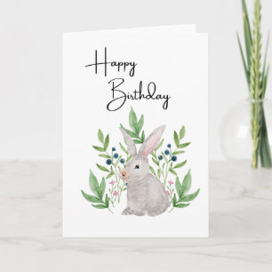 Carte Bunny Rabbit Blank Happy Birthday Greeting Card