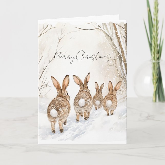Carte Bunny Rabbits in Snow Christmas (Devant)
