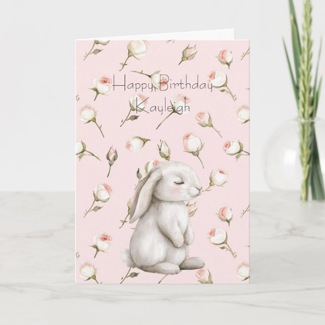 Carte Bunny Roses Anniversaire floral (Devant)
