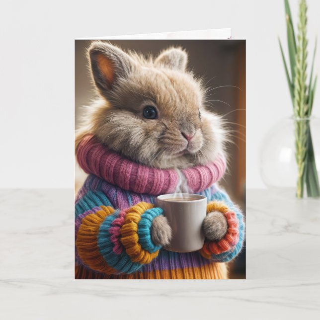 Carte Bunny tenant une coupe de café (Devant)