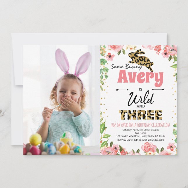 Carte Bunny Wild et trois photos d'anniversaire Invitati (Devant)
