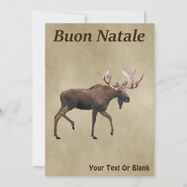 Carte Buon Natale - Bull Moose Sur Ancien Papier (Devant)
