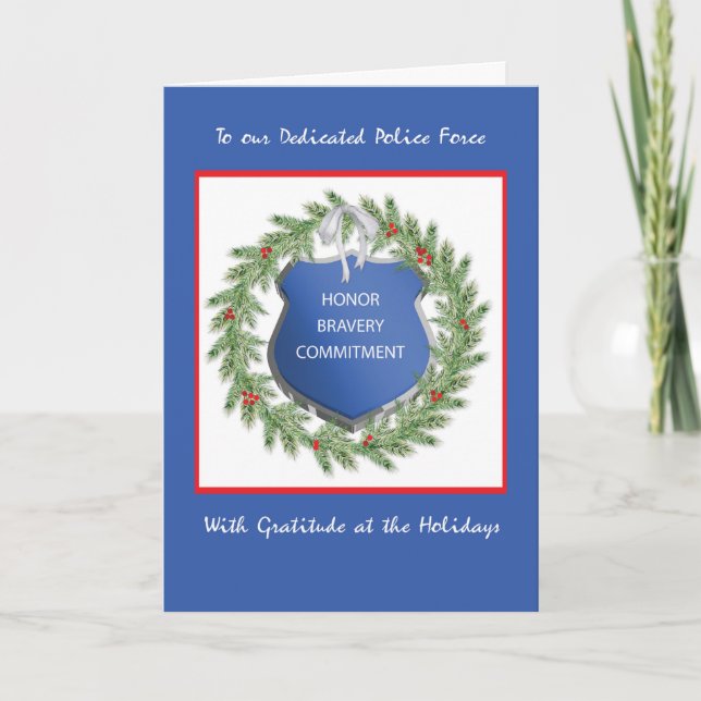 Carte Bureau de police Joyeuses vacances Merci Wreath (Devant)
