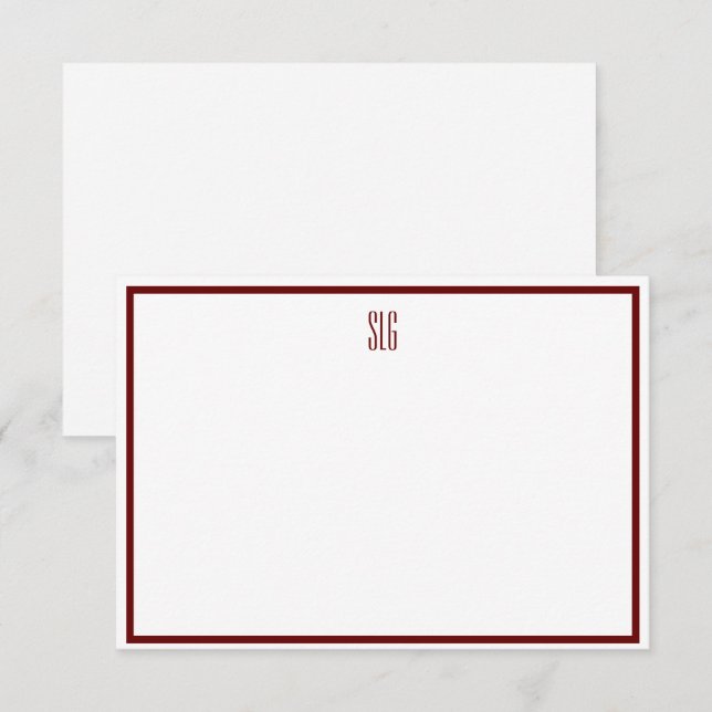 Carte Burgandy et Blanc Monogramme Flat Note (Devant / Derrière)