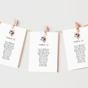 Carte Burgundy Boho Floral Tableau Numéro de siège