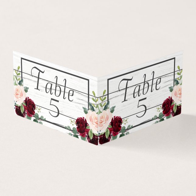 Carte Burgundy Floral Elegant Rustic Table Numéros (Outside)