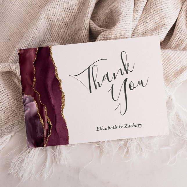 Carte Burgundy Gold Agate Blush Mariage plat Merci (Créateur téléchargé)