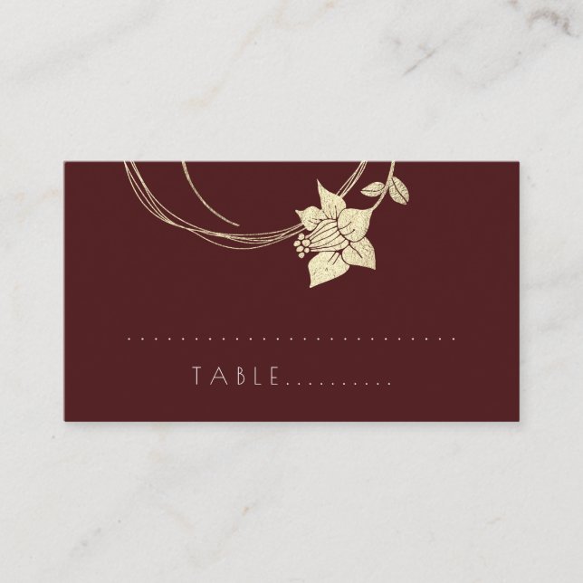 Carte Burgundy Maroon Flower Gold Botanical Table  (Devant)