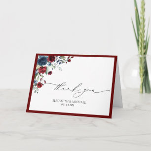 Carte Burgundy Navy Blue Floral Watercolor Mariage photo