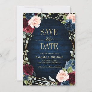 Carte Burgundy Navy Blush Floral Geometry enregistrer la