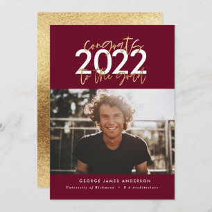 Carte burgundy or moderne script graduation photo