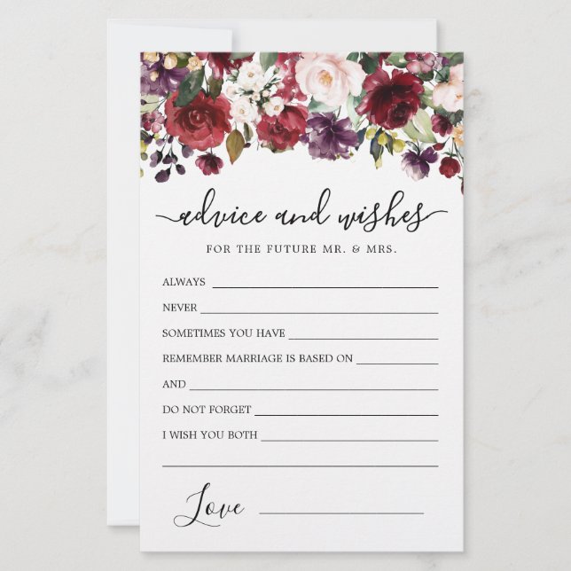 Carte Burgundy Red Rose Floral Conseils et voeux (Devant)