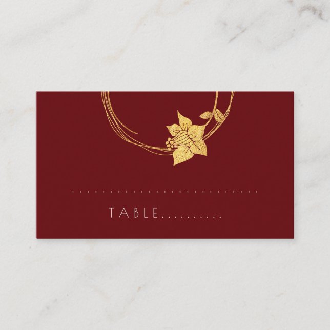 Carte Burgundy Red WineFlower Gold Botanical Table (Devant)