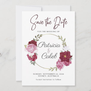 Carte Burgundy Rose Blush Red Roses Cadre Enregistrer la