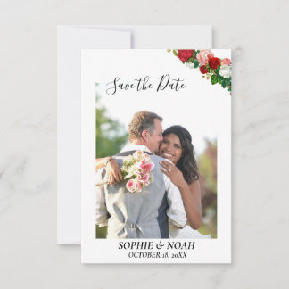Carte Burgundy Roses Floral Wreath Photo Enregistrer la 